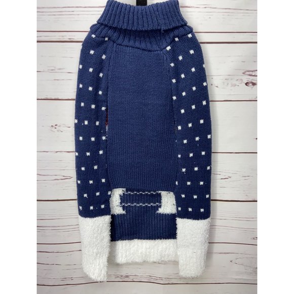 Paws For The Season Blue White Snowman Snowflakes Dog Cable Knit Christmas Sweat - Picture 2 of 7